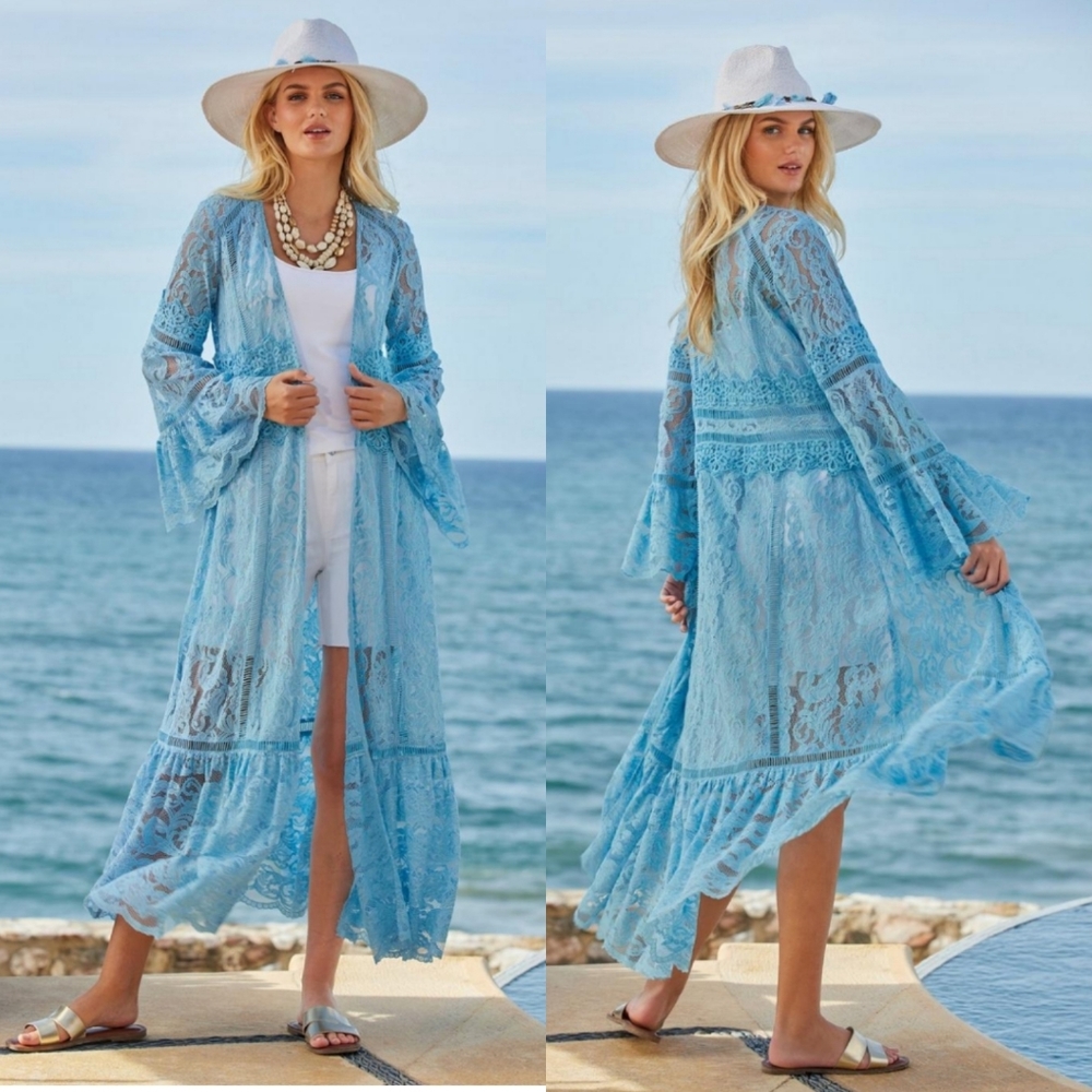 Elegant Blue Lace Maxi Dress